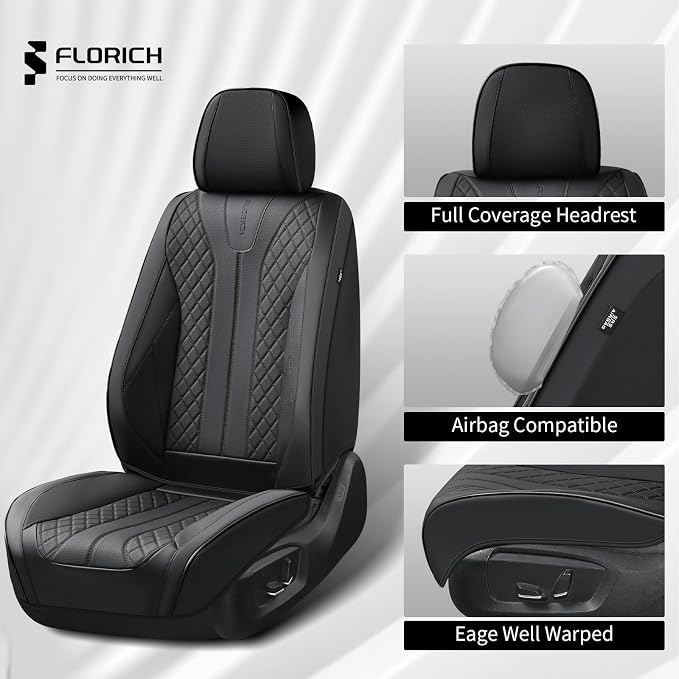 FLORICH Leather Automotive Seat Covers, Waterproof Seat Covers, Black Front Car Seat Cover, Full Coverage Car Seat Covers 2 Pack Car Seat Cushion Protector Universal Fit for Most Cars SUV Trucks - Image 3