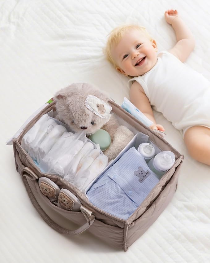 CEI-CEI Baby Diaper Caddy Organizer with Handle, Large Portable Nursery Storage Basket for Newborn Essentials, Changing Table and Car Organizer, Gift for Baby Shower - Image 9