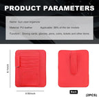 Dickno 2PCS Small Leather Car Sun Visor Organizer, Multifunctional Auto Visor Document Holder with Sunglasses Clip, Universal Car Interior Organizer for Drving License, Card, Pen (Red) - Image 2