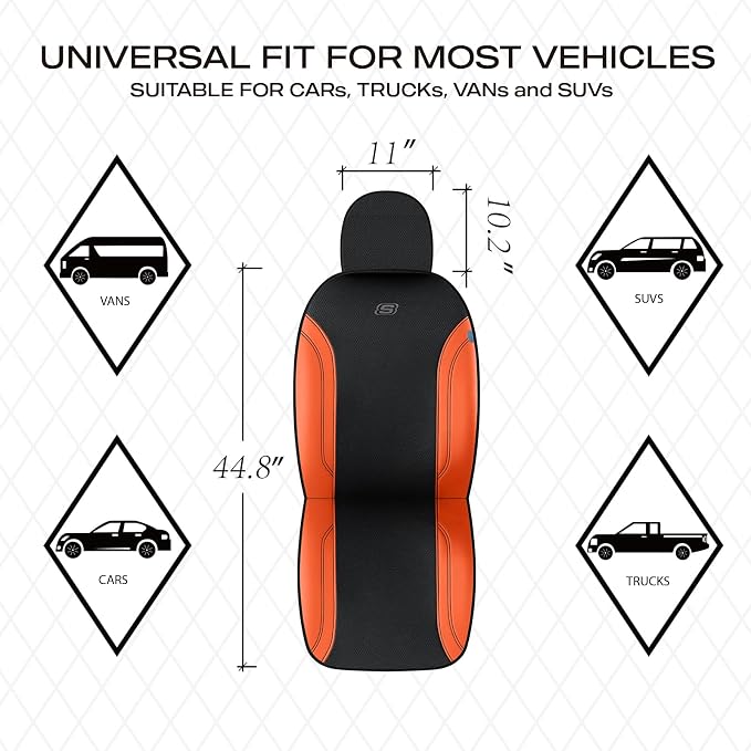 Skechers Work Seat Covers, Leather Car Seat Covers 5-Times Stronger Built-in Webbing, Oxford Fabric Front Seat Cover, Airbag Compatible, Automotive Comfort for Cars, Trucks, SUVs,Orange - Image 5