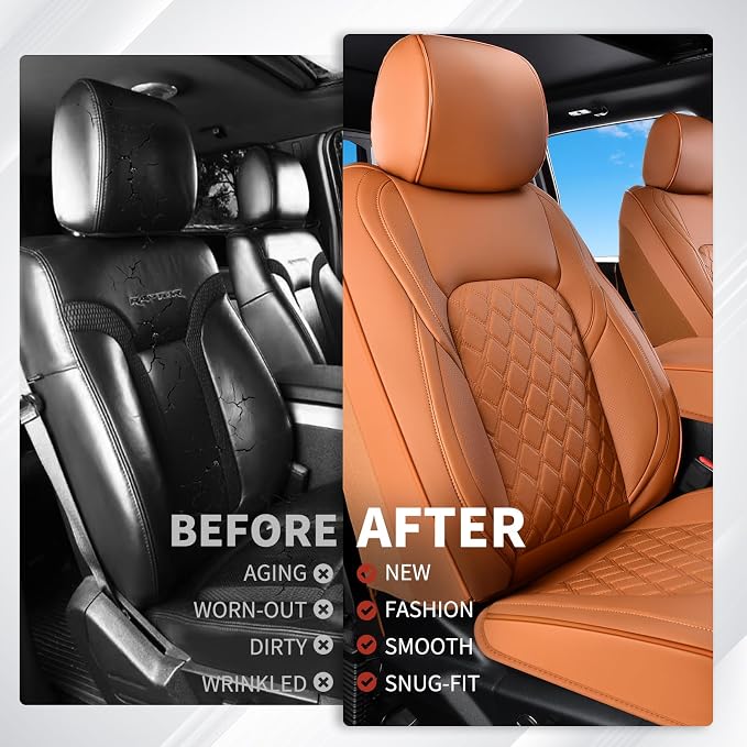 Huidasource Tacoma Car Seat Covers, 360° Full Coverage Waterproof Leather Cushion Cover Fit for Toyota Tacoma 2016-2023 SR SR5 Limited TRD Sport/Pro/Off Road All Cab Front Row(Front Pair/Brown) - Image 7