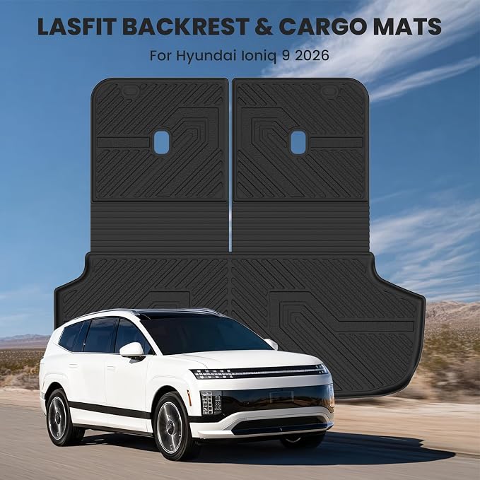 LASFIT Cargo Mats for Hyundai Ioniq 9 2026 | All Weather TPE Custom Fit Cargo Trunk Mat & Backrest Mats Accessories, Black - Image 3