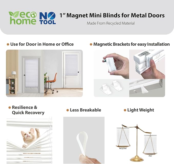 DEZ FURNISHINGS Cordless No Tools 1" Magnet Mini Blinds for Metal Doors, Room Darkening, 25" W x 42" H, White - Image 4