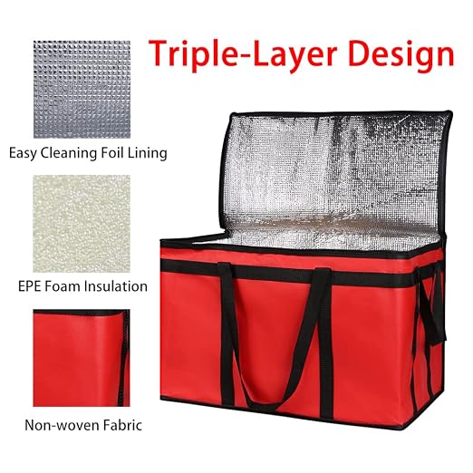 Bodaon Insulated Food Delivery Bag, Grocery Cooler Bag, Red, XXX-Large, 1Pk | Food Warmers for Parties, Catering Supplies for Rideshare, Thermal Bags for Cold and Hot Food Carrier, Pizza Delivery/Picnic - Image 6