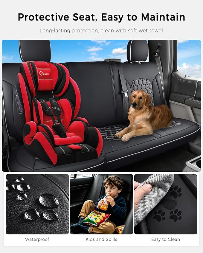 Huidasource Rear Car Seat Covers Fit for Ford F150, Automotive Car Seat Cushion Cover Fit for 2015-2026 F150 SuperCrew&2017-2026 F250 F350 F450 Super Duty Crew Cab Pickup(Back Row/Black&White) - Image 2