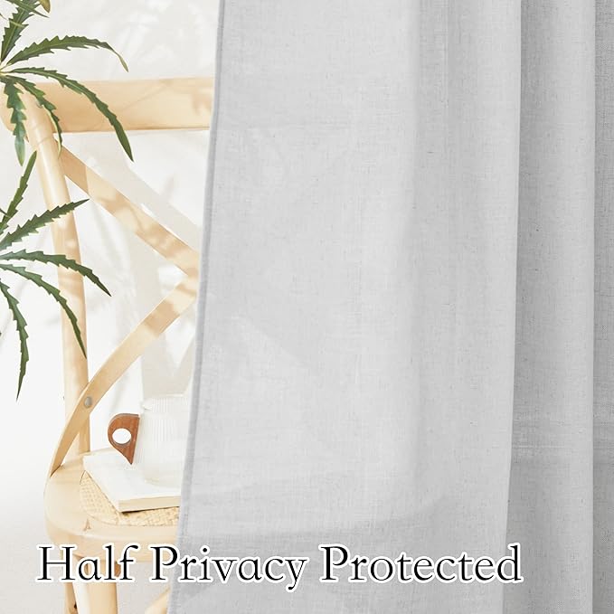 RYB HOME Sheer Curtains for Living Room Linen Woven Sheer Backdrop Curtains Light Glare Filtering Airy for Bedroom Window Sunroom Kids Nursery, Dove Grey, W 52 x L 120 inch, 2 Pcs - Image 4