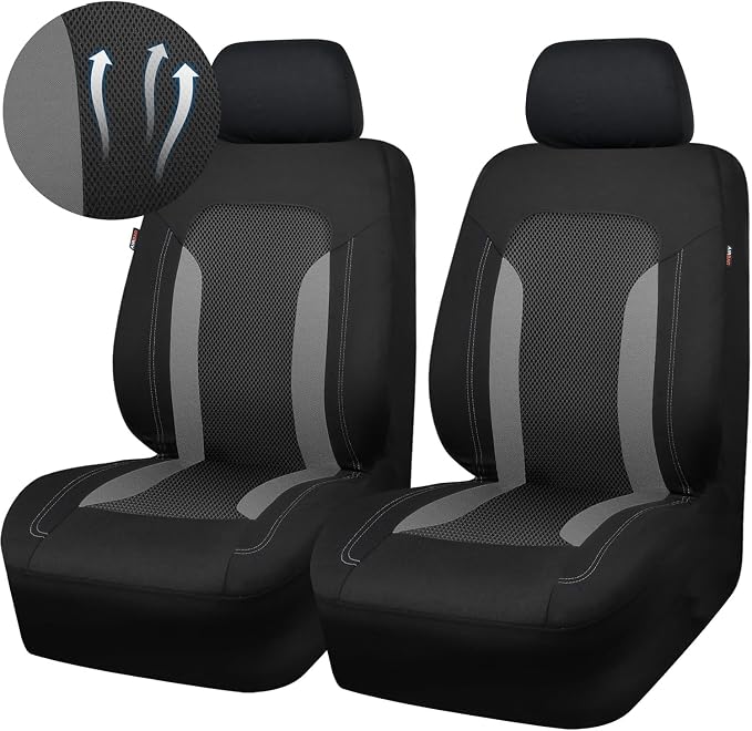 CAR PASS 3D Air Mesh Car Seat Covers Front Seats Low Back Bucket, Breathable Sporty Mesh in Summer Airbag Compatible Universal Fit 95% Automotive SUV,Truck,Sedan Interior Protector, Black Gray 2PCS - Image 6
