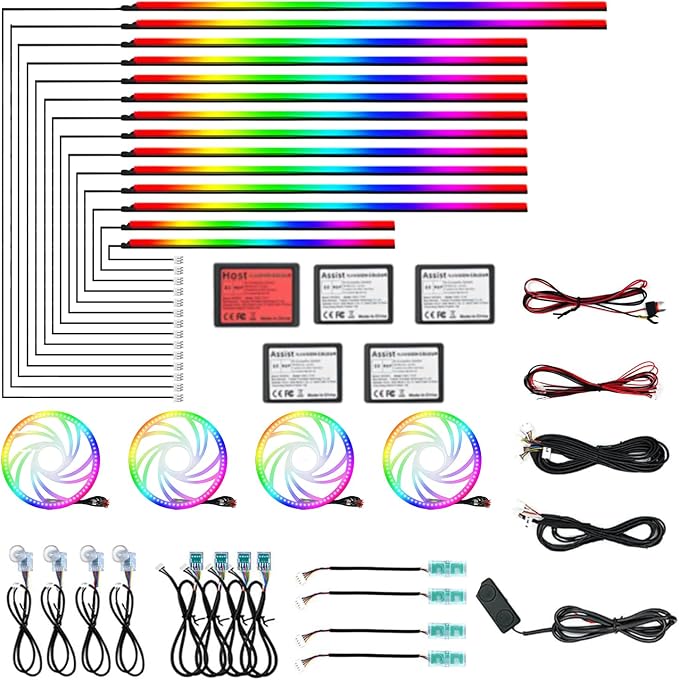 Dream Color Acrylic Interior Car Ambient Light Kit, Bphuny 30 in 1 593 LEDs Fiber Optic Multiple Modes Decoration Atmosphere Lights with Music Dynamic Rainbow Rhythm, RGB Neon Lights for All Cars by Bphuny