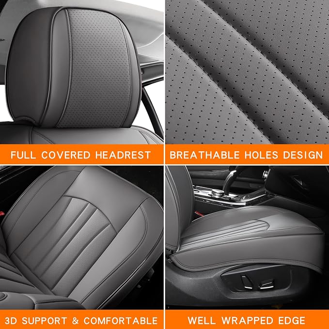 MINGBRON Car Seat Covers Front Seats, Comfortable Leather Car Seat Covers, Waterproof Front Seat Covers for Cars, Luxury Automotive Seat Protecor Covers for Most Sedans SUV Pick-up Truck (Gray) - Image 6