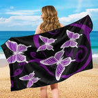 Purple Butterfly Car Seat Towel for Front Seat Only with Storage Bag Neon Butterfly Car Interior Accessories for Women Sweat Auto Interior Seat Protector Yoga Running Swimming Hiking Towels - Image 5