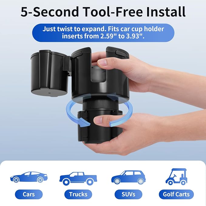 Car Cup Holder Expander W/Offset Adapter, 2-in-1 Cup Holder Extender for Large Bottles up to 4.3", Adjustable Base Fits Stanley, Hydro Flask, Yeti, Universal Car Cup Holder for Most Vehicles - Image 6