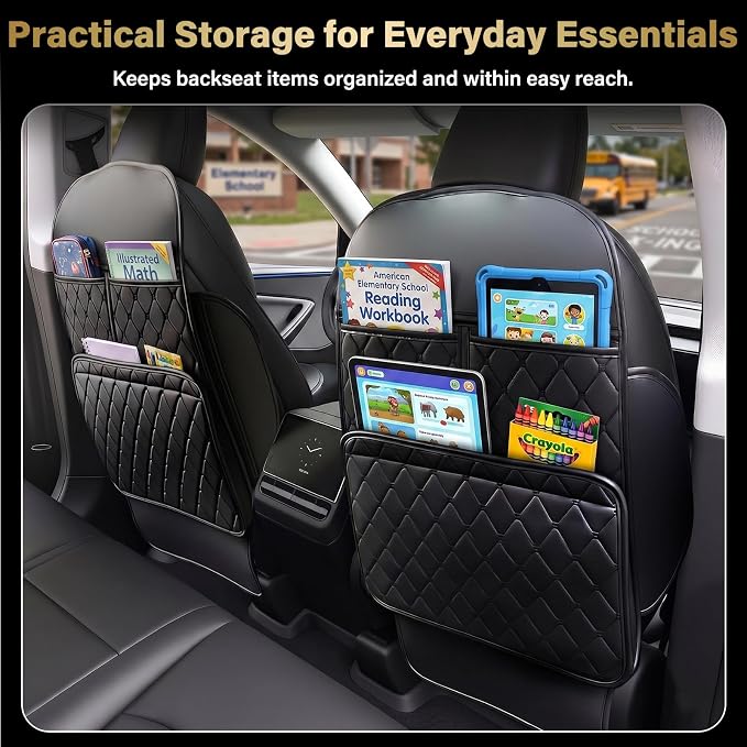 2 Pack Seat Back Protector Kick Mats, Premium Interior Look | Dust, Scuff & Wear Protection / Easy-Clean Surface / 3 Storage Pockets Help Keep Your Car Interior Neat - Image 7