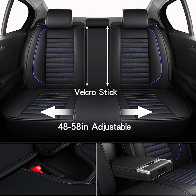 MINGBRON Leather Car Seat Covers Full Set, Universal Faux Leather Car Seat Covers 5 Seats, Automotive Seat Covers for Most Sedans SUVs Trucks, Front and Rear Seat Covers - Image 4