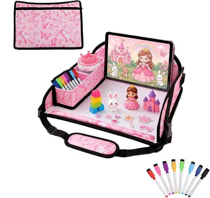 Kids Travel Tray for Car Seat, Toddler Car Seat Activity Tray, Kids Carseat Lap Table, Road Trip Essentials for Airplane, Lap Desk for Kid Roadtrip Activities, Butterfly by Unknown