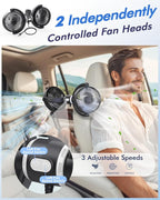 Car Fan USB Powered for Baby Backseat with 3 Speed Separately Controlled | Dual-Head Back seat Fan,Quiet Brushless Motor,360°Rotatable,5V/2A,Air Circulation For Van Truck SUV RV Backrests - Image 4