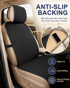 Linen Car Front Seat Covers, Breathable Linen Car Seat Protector | With A Carrying Pouch And Non-Slip Nubs On The Back; Universal Fit Cars Vans SUVs Trucks, 2 Units, Black - Image 4