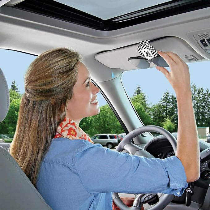 2 Pack Magnetic Leather Sunglass Holder, Universal Magnetic Car Eyeglass Hanger Clip for Different Size Eyeglasses, Car Visor Accessories (Checkered Dog) - Image 6