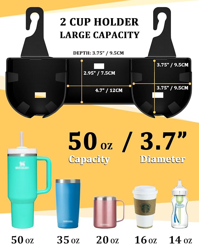 Car Headrest Backseat Cup Holder 3.7", Seat Back Organizer with Hooks | High Capacity 4 in 1 Seat Back Organizer, Multifunctional Storage for Car Travel Accessories Compatible with Most Vehicles - Image 3