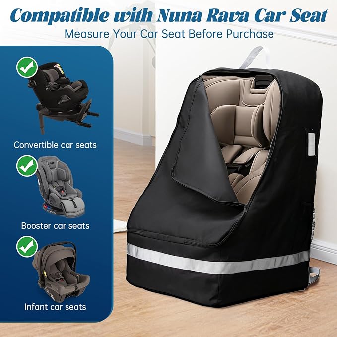Car Seat Travel Bag Compatible with Nuna, Infant Car Seat Travel Bags for Graco, Large Padded Car Seat Backpack for Airplane, Easy to Store, Black - Image 6