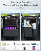 FLORICH Car Organizer Storage Between Seats, Premium Leather Car Mesh Organizer with Waterproof Cup Holder, Car Hanging Storage Bag Pocket Between Seats - Image 2