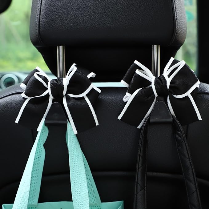 2 PCS Car Seat Headrest Hooks, Car Purse Hook, Cute Bow Cars Rear Seat Storage Hook for Bags, Purses, Umbrellass (Black) - Image 7