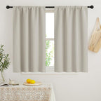 RYB HOME Small Window Curtains 45 inches Length for Kitchen Cafe Bathroom | Room Darkening Curtains & Drapes, Energy Saving, Thermal Insulated, For Kids Bedroom, W42 x L45, Natural, 2 Panels by RYBHOME