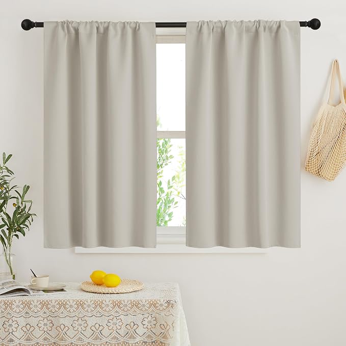 RYB HOME Small Window Curtains 45 inches Length for Kitchen Cafe Bathroom | Room Darkening Curtains & Drapes, Energy Saving, Thermal Insulated, For Kids Bedroom, W42 x L45, Natural, 2 Panels by RYBHOME