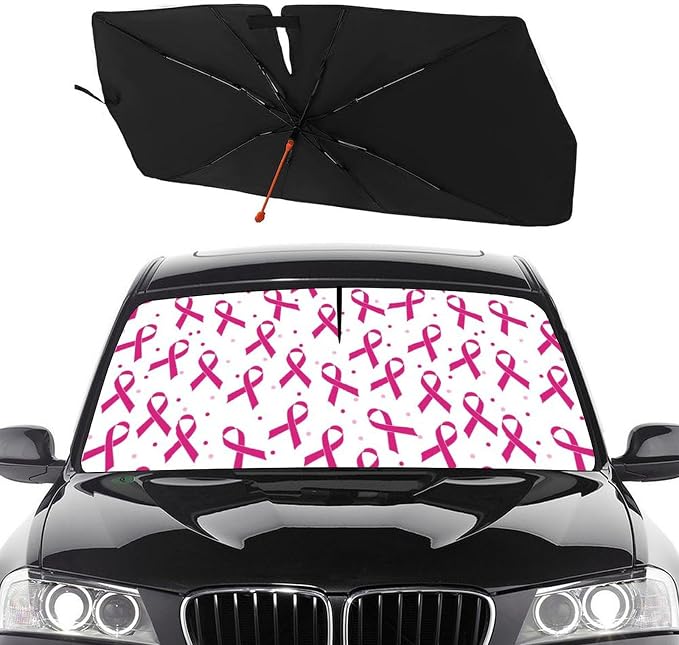 Socira Breast Cancer Car Windshield Sunshade Umbrella Foldable Umbrella | Sun Shade Windshield Cover Sunshade Car Accessories Blocks Uv Rays Keeps Cool (57" X 30") by Socira