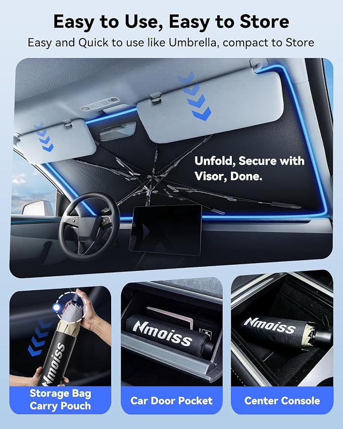 Nmoiss Windshield Sun Shade Umbrella [Vinyl Coating Heat Shield] Fit for Rogue 2008-2026 Accessories, Protect Car from Sun Rays & Heat Damage Keep Cool and Protect Interior - Image 6