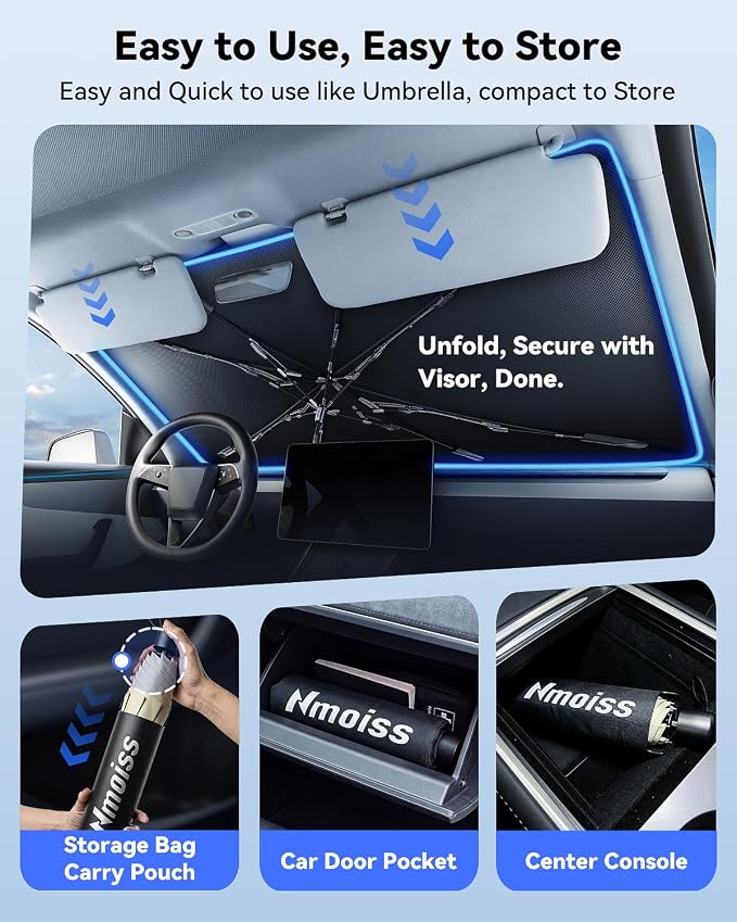 Nmoiss Windshield Sun Shade Umbrella for Honda Accord - [Vinyl Coating Heat Shield] Protect Car from Sun Rays & Heat Damage Keep Cool and Protect Interior, Spring Structure Edge - Image 4