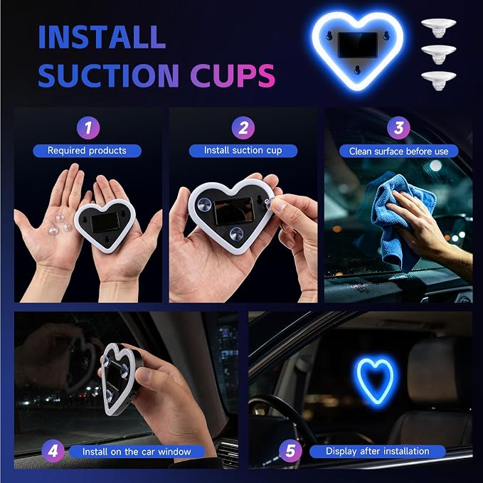 DICIMITH Solar Power Heart Light for Car, 1PCS | LED Wireless Ambient Lamp, 6 Modes, Interior Light for Window, Decor for Women Men - Image 5