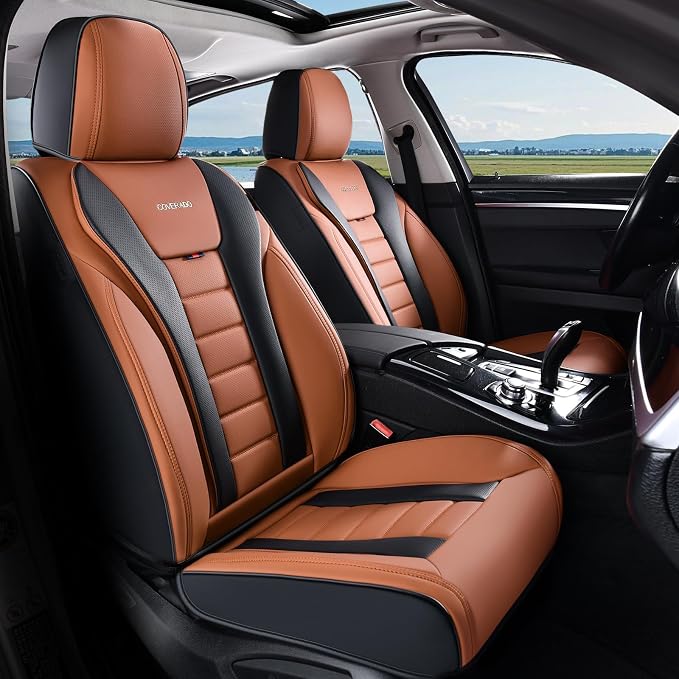 Coverado Car Seat Covers, Front Covers for Cars, Car Seat Cover Front Seats, Automotive Seat Cover, Waterproof, Leather Car Seat Cushion, Universal Interior Covers Seat Protectors for Most Cars by COVERADOAUTO