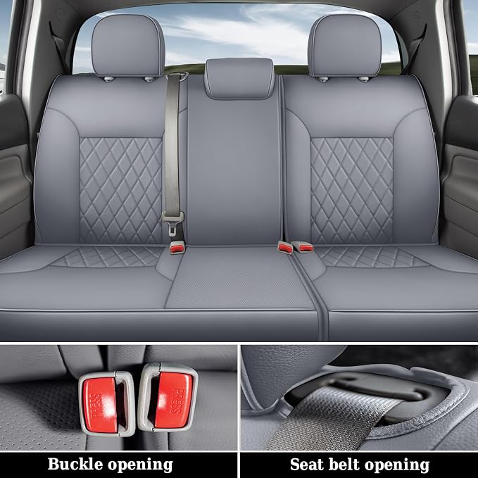 Coverado Tacoma Seat Covers Full Set, Faux Leather Seat Covers Custom Fit for 2005-2023 Toyota Tacoma Double/Crew Cab Base Prerunner SR5 Limited TRD Sport Interior Covers (Gray) - Image 3