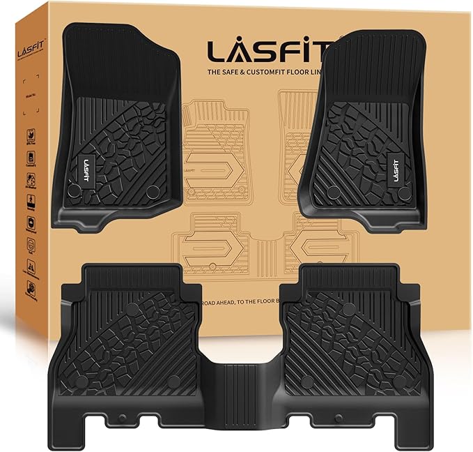 LASFIT Floor Mats for Jeep Wrangler JL 2018-2025 2026 Unlimited 4 Doors | Gas/MHEV Type, Not Fit for JK or PHEV, All Weather, TPE, Custom Fit, Car Mats, Floor Liners, 1st & 2nd Row by LASFIT