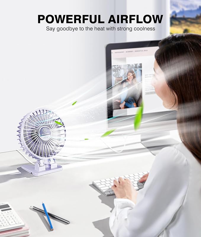 JZCreater USB Desk Fan, Mini Fan Portable, 3 Speeds Desktop Table Cooling Fan, Plug in Power Fan, Rotation Strong Wind, Quiet Personal Small Fan for Home Desktop Office Travel Bedroom, Purple - Image 2