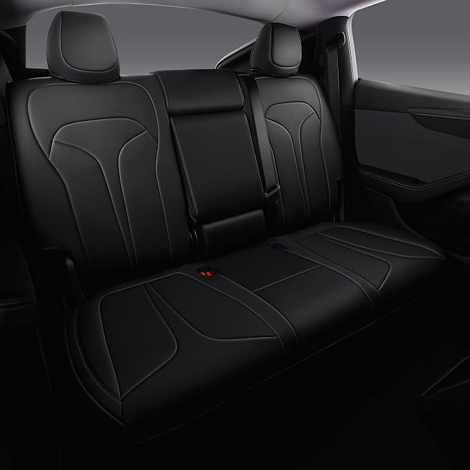 Custom Seat Covers for 2025 2026 Tesla Model Y Juniper 5-Seater - Black | Waterproof Breathable Nappa Leather, OEM Factory Style Full Set, Full Coverage Design with Armrest Covers, Airbag Compatible - Image 2