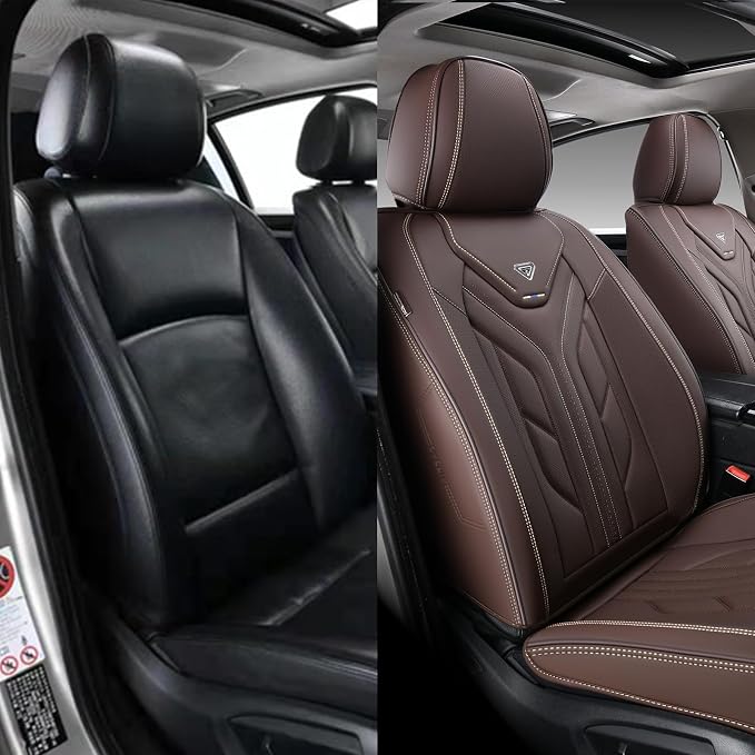 Coverado Front Seat Covers, Car Seat Covers Front Seats, Leather Seat Covers for Cars, Automotive Seat Covers Car Seat Protector Car Accessories Fit for Most Sedans SUV Pick-up Truck(Coffee) - Image 9
