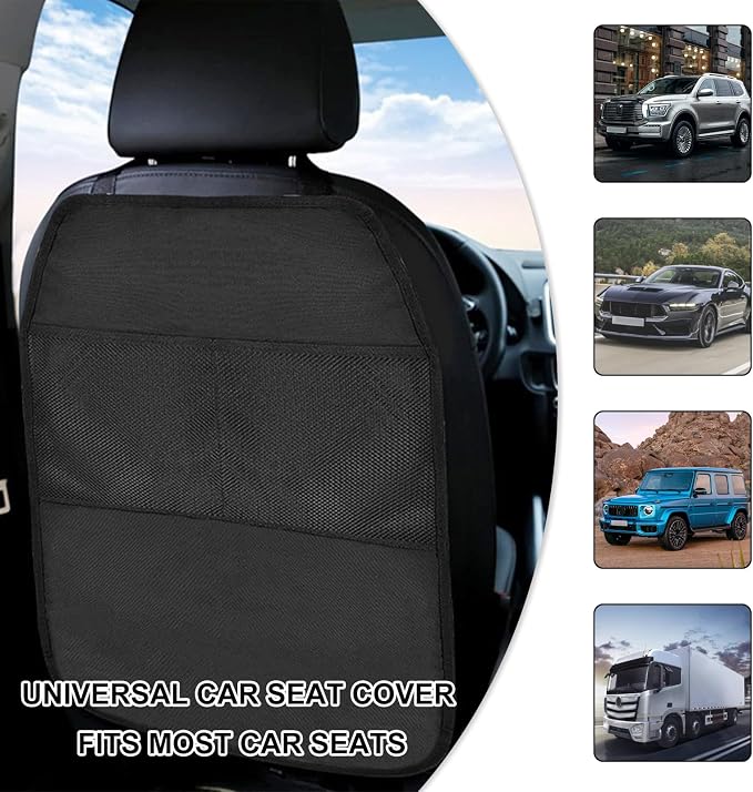 2 PCS Kick Mat Back Seat Protector, Waterproof Car Backseat Protective Kick Mat with 2 Mesh Pockets, Large Vehicle Seat Back Kick Mat Organizer for Kids, Car Accessories - Image 6