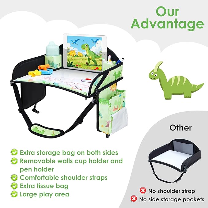 Car Seat Tray,Toddler Road Trip Essentials With Drawing Kit | Road Trip Essentials Accessories Lap Tray with iPad Holder Stand & Dry Erase Board as Travel Gifts for Kid,Green - Image 5