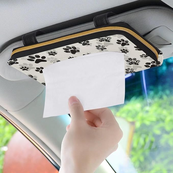 Biyejit Car Tissue Holder, Dog Paw Print Car Visor Tissue Holder for Car PU Leather Tissue Box Holder for Car Sun Visor & Seat Back - Image 3
