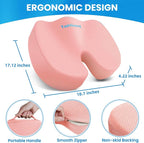Memory Foam Seat Cushion for Office Chair, Car Seat, Pink, XXL | Office Chair Cushion for Car, Airplane - Chair Pad for Long Sitting Sciatica, Hip, Coccyx,Tailbone Pain Relief, Butt Pillow - Image 2