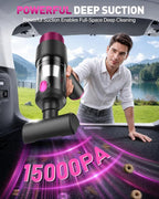 KMM Handheld Car Vacuum Cleaner, Hand Held Vacuum Cleaner & Air Duster | 15000PA Strong Suction, 120W High Power, Portable & Rechargeable, LED Light, Multi-Nozzles for Home, Car, Office, Pet - Image 2