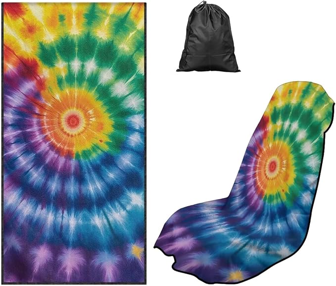 Tie-Dye Car Seat Towel with Storage Bag Colorful Tie-Dye Auto Seat Cover Protector Front Seat Only Blanket Car Auto Seat Interior Decor Sweat Towel for After Gym Running Swimming Hiking by YMPUDXFI