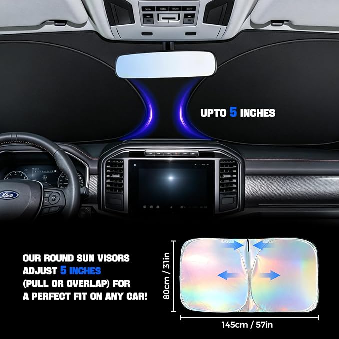 Windshield Sun Shade for Toyota Camry - Original Design, Telescopic Design for All Sedan Models, Reflective Laser Coating, 99% UV Protection, Foldable - Image 7