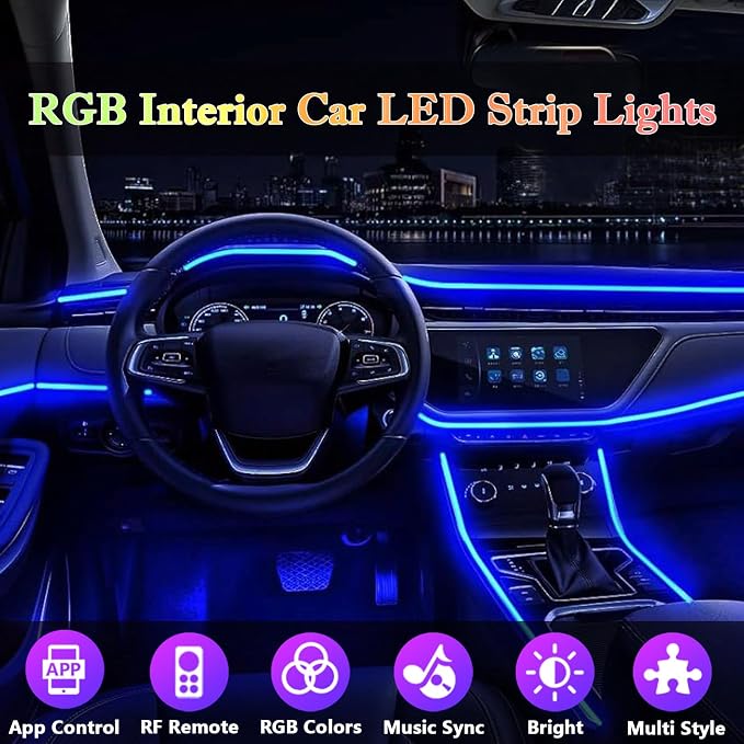 DEHERANE Interior Car LED Strip Lights, APP& RF Remote Control | 6 in 1 Car Ambient Lighting Kit with 315 inches Integrated Fiber Optic, 16 Million Colors Car LED Lights, Sync to Music - Image 2
