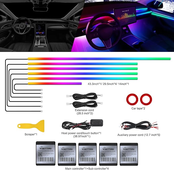Dreamcolor Acrylic Interior Car LED Strip Light with Wireless APP, RGB 6 in 1 with 175 inches 593 LEDs Fiber Optic Strip Lights for Car, Music Sync Neon Car Ambient Neon Lighting Kits - Image 3