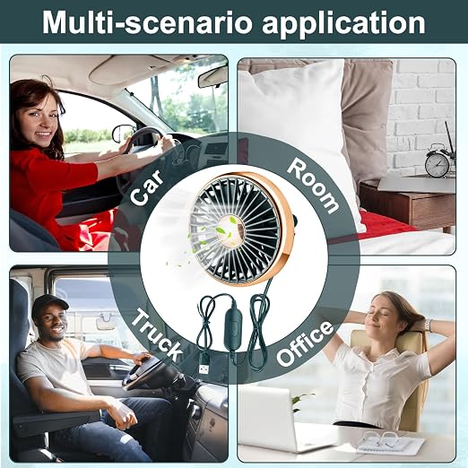 Glooglitter 2 Pcs Car Fan USB for Rear Seat Passenger Portable Headrest 360 Degree Rotatable 3 Speed 12v/ 24v Automobile Ventilation Fan with Clip for SUV Backseat, RV, Vehicles (Novelty,Gold) - Image 7