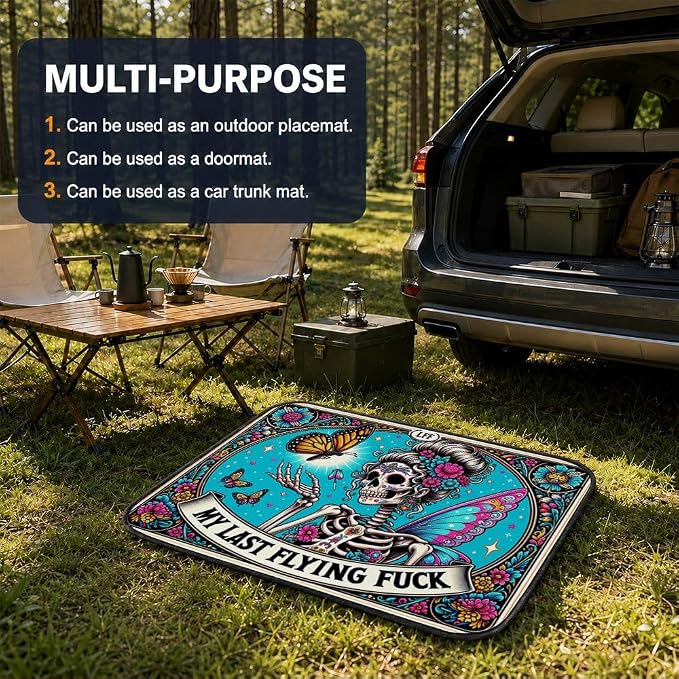 Car Trunk Mat for SUV, 31"x47" Skull Butterfly Cargo Liner Protector | All Weather Universal Cargo Liners for Dogs, Car Accessory for SUVs/Sedan/Wagons, Durable Non-Slip Washable Rear Cargo Mat - Image 5