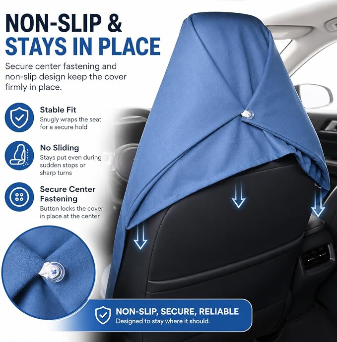AUTOYOUTH Front Car Seat Protector, Post-Workout Gym Sweat Towel Cover | Sweatproof Breathable Blue Front Car Seat Protector For The Gym Non-Slip Universal Fit For Cars & SUVs Machine Washable - Image 8