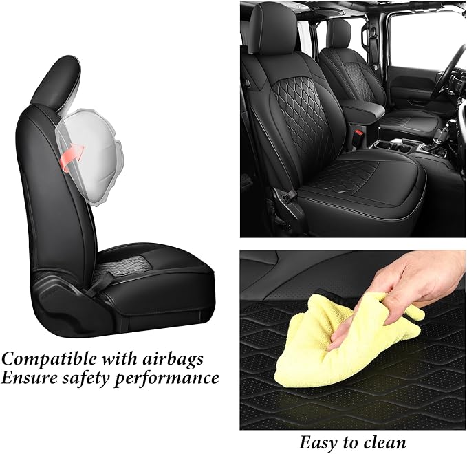 Coverado Seat Covers 4 Door for Jeep Wrangler, 2PCS Leather Car Seat Cover for Jeep Wrangler Vehicle Accessories Custom Fit for 2018-2026 Jeep Wrangler Seat Covers 2-Door/4-Door (Black) - Image 6